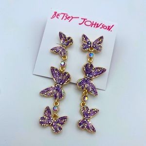 NWT Betsey Johnson Purple Butterfly Drop Earrings!